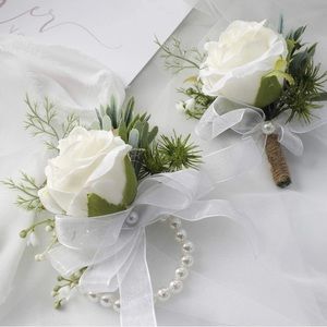 Floroom Ivory Rose Boutonniere & Wrist Corsage